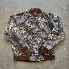 Load image into Gallery viewer, Vintage Mossy Oak Breakup Camo Louisiana Wildlife Agents Association Bomber Jacket (L)