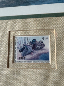1987 Ducks Unlimited Michigan Dietmar Framed Stamp and Signed Print #78/150 (25”x21”)