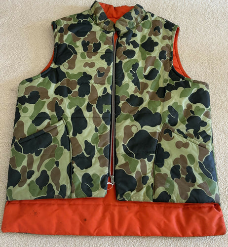 Vintage Duck Camo & Orange Reversible Vest LARGE