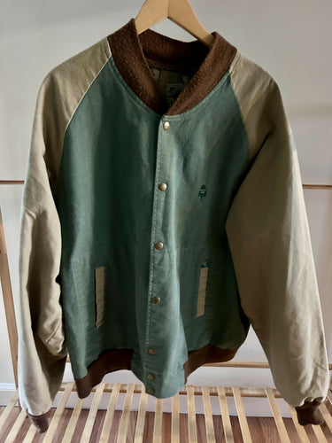 Mossy Oak Companions vintage bomber jacket 1980s 1990s Greenleaf camo made in USA green/tan colorblock coat