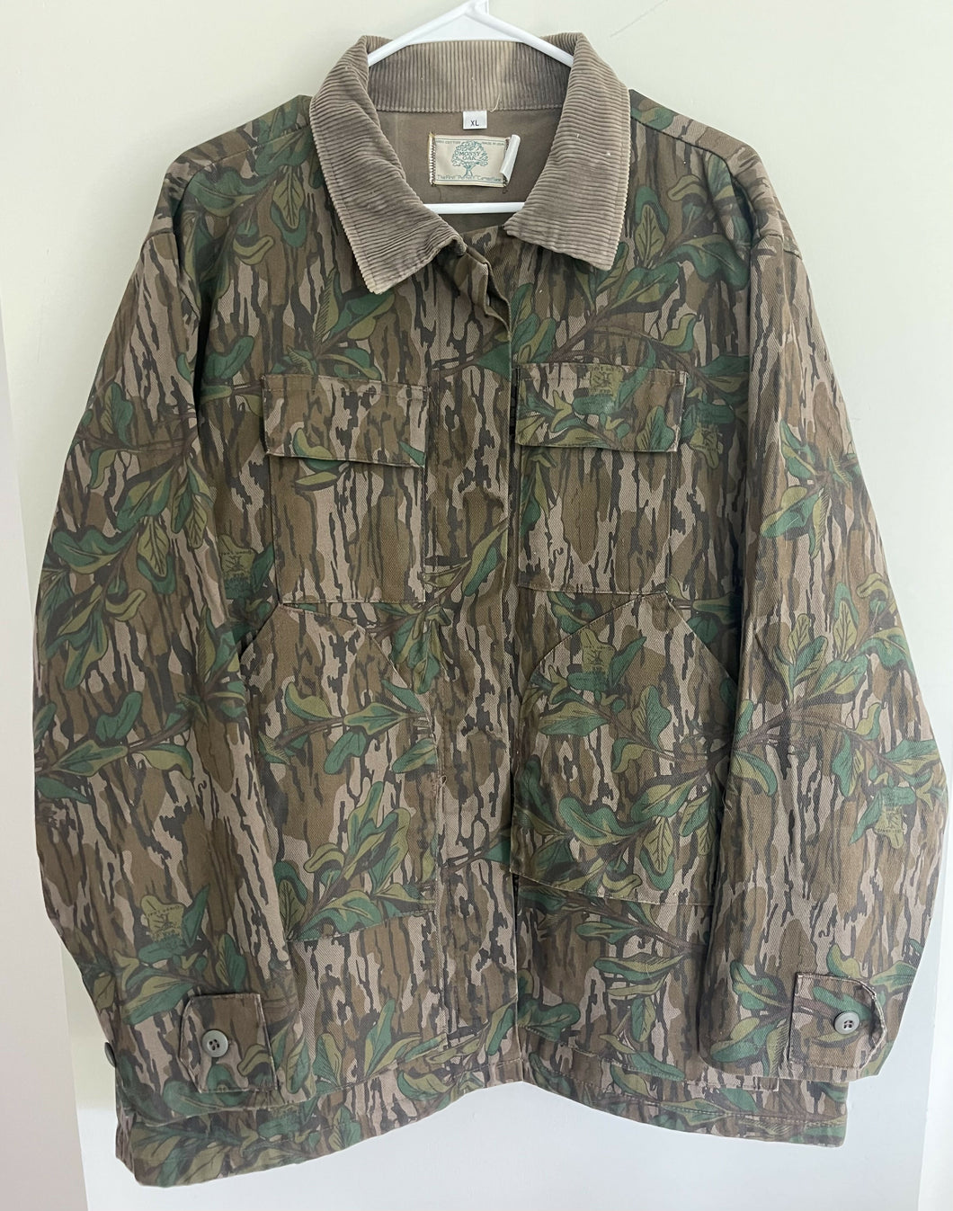 80’s Mossy Oak Greenleaf Gray Corduroy Collar Jacket (XL) 🇺🇸