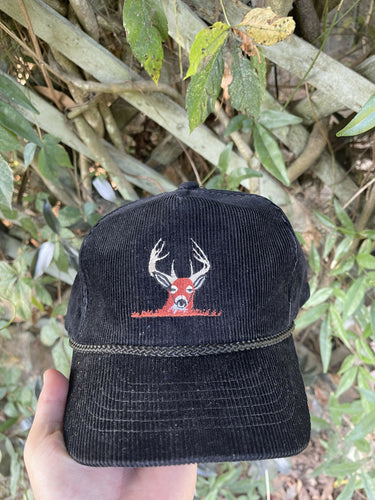 Vintage Whitetail Deer Embroidery Corduroy Rope Hat