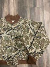 Load image into Gallery viewer, Vintage Mossy Oak Treestand Camo Chamois Bomber Jacket (XL)
