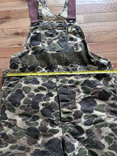 Load image into Gallery viewer, Vintage Carhartt insulated lined overalls bibs vintage duck hunting camo made in USA men’s size 36x30 Union made