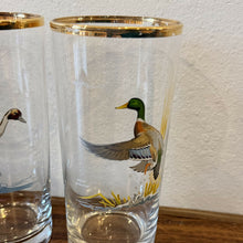 Load image into Gallery viewer, Vintage Ned Smith 22k Gold Rim Waterfowl Highball Barware Drinking Glasses Set of 4