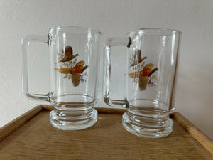 2 Matching Pheasant Beer Stein bar glasses 10oz