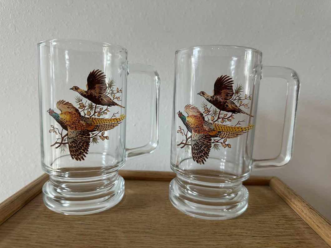 2 Matching Pheasant Beer Stein bar glasses 10oz