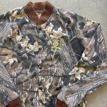 Load image into Gallery viewer, Vintage Mossy Oak Breakup Camo Louisiana Wildlife Agents Association Bomber Jacket (L)