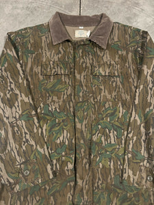 80’s Mossy Oak Greenleaf Gray Corduroy Collar Jacket (XL) 🇺🇸