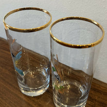 Load image into Gallery viewer, Vintage Ned Smith 22k Gold Rim Waterfowl Highball Barware Drinking Glasses Set of 4