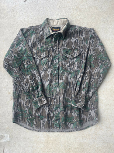 Vintage Browning Mossy Oak Greenleaf Camo Chamois Shirt (XL)