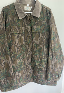 80’s Mossy Oak Greenleaf Gray Corduroy Collar Jacket (XL) 🇺🇸