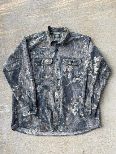 Vintage Cabela’s Mossy Oak Gen 1 Breakup Camo Chamois Shirt (2XL Tall)