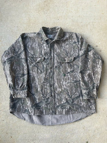 Vintage Mossy Oak Treestand Camo Chamois Shirt (2XL)
