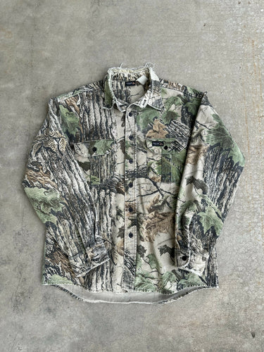 Vintage Distressed Rattler’s Brand Realtree Chamois Button Up (L/XL)