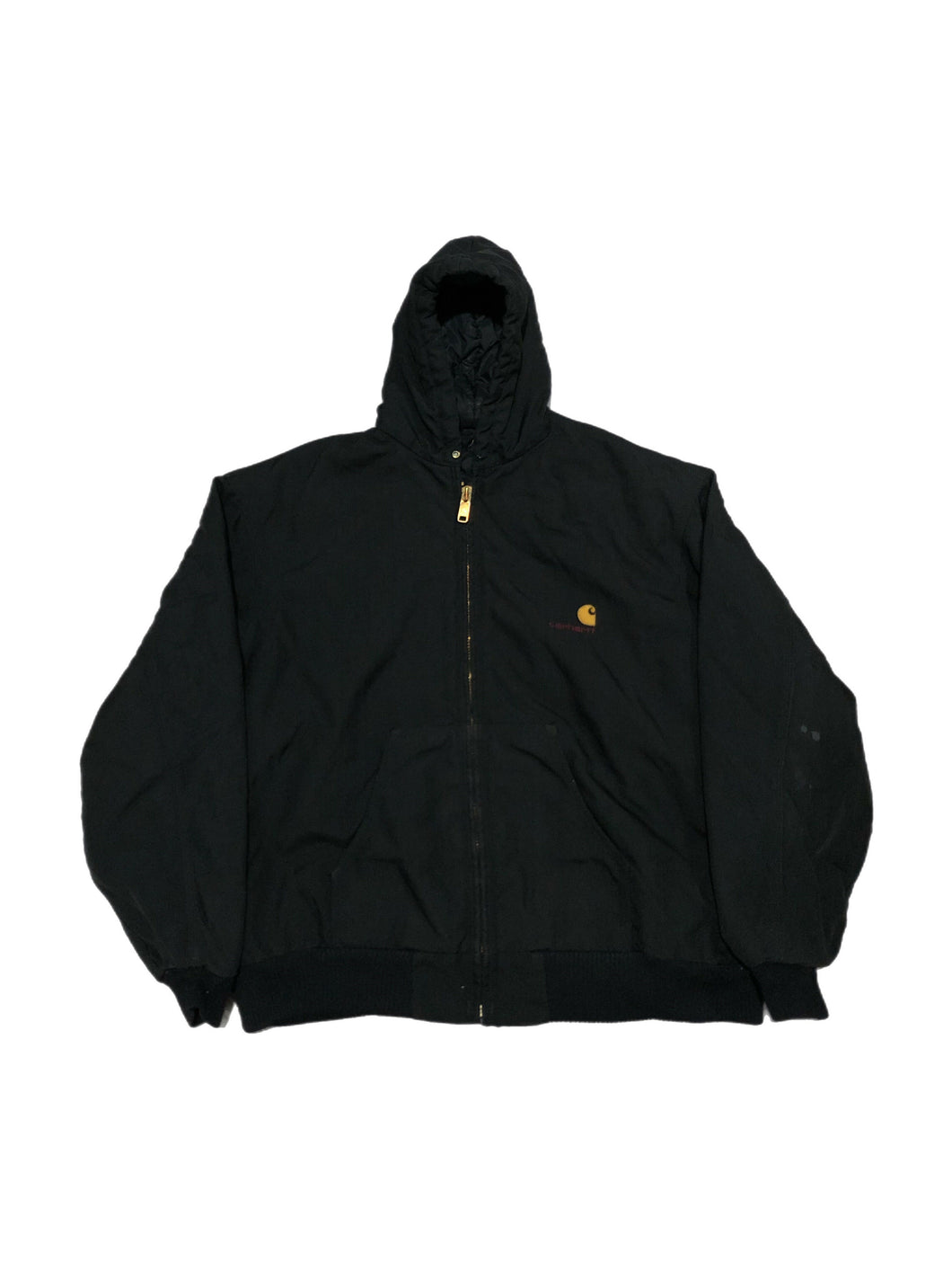 90s Carhartt Mens J140 BLK Duck Quilted Lined Hooded Jacket Black XXL USA