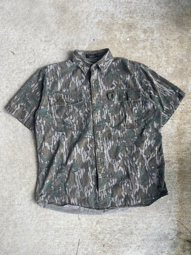 Vintage Browning MossyOak Greenleaf Camo Short Sleeve Button-Up Shirt (L/XL)