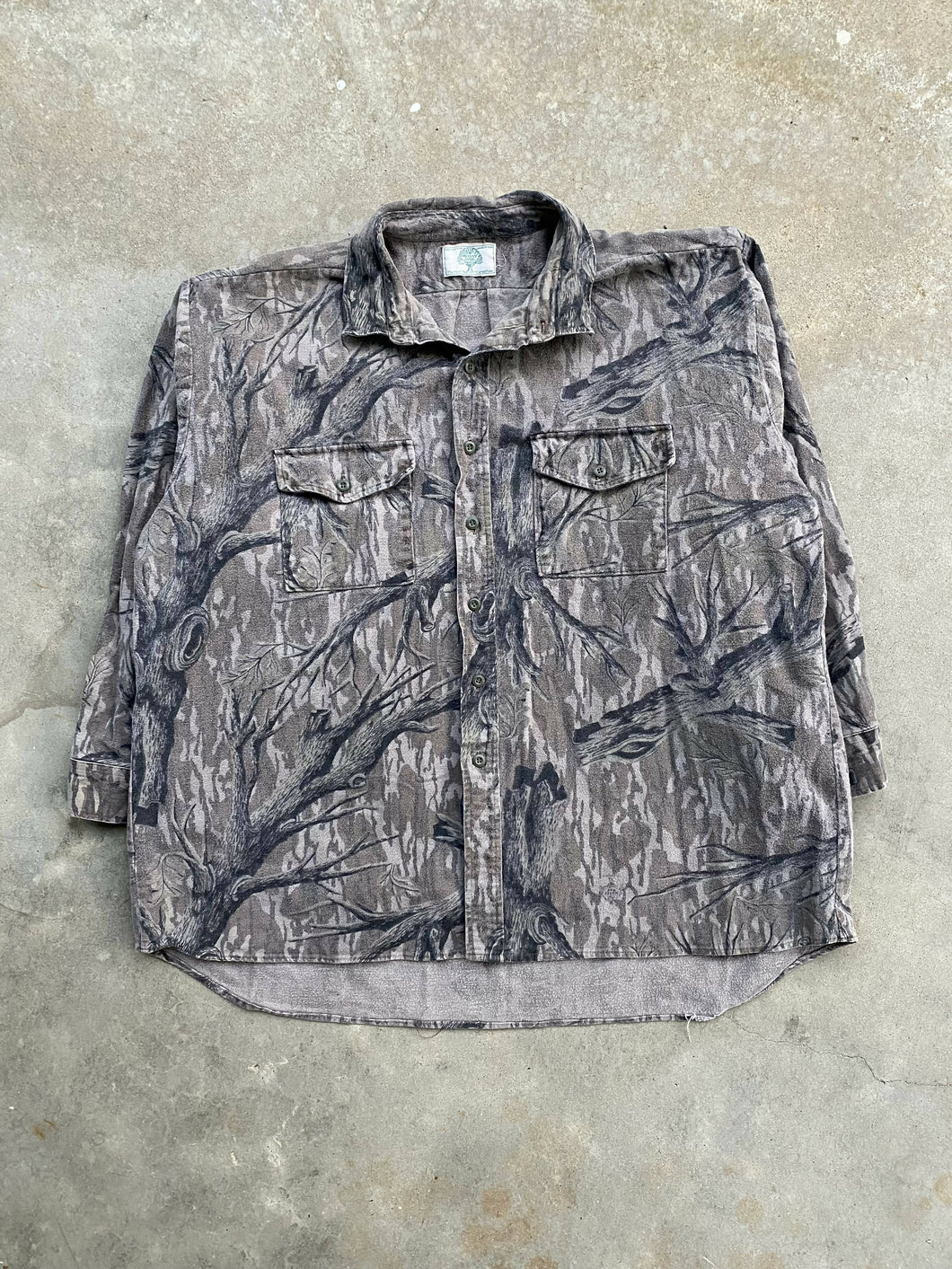 Vintage Mossy Oak Treestand Camo Chamois Button Up