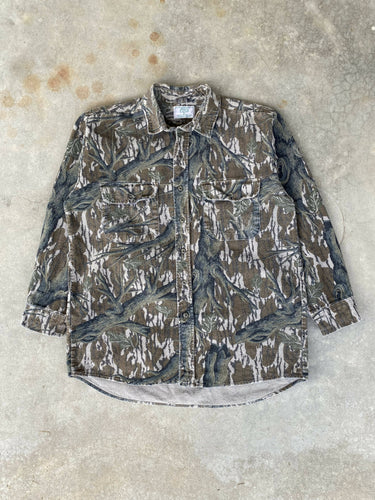 Vintage Mossy Oak Tree Stand Camo Chamois Button Up Shirt (XL)🇺🇸