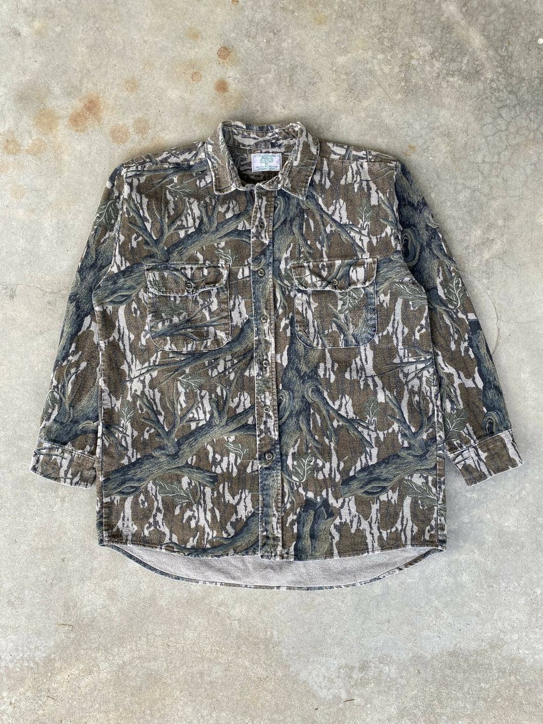 Vintage Mossy Oak Tree Stand Camo Chamois Button Up Shirt (XL)🇺🇸