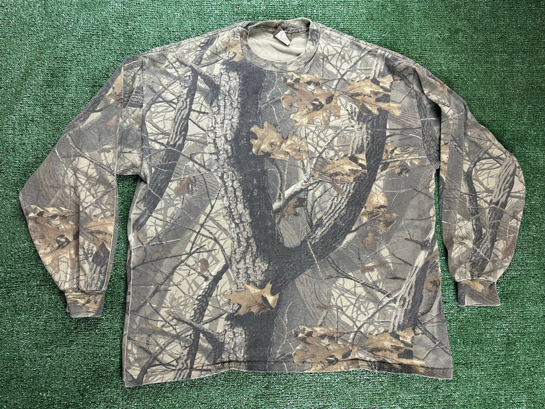 Realtree Hardwoods 20-200 Camo Jerzees Outdoors Front Pocket Long Sleeve Shirt XL