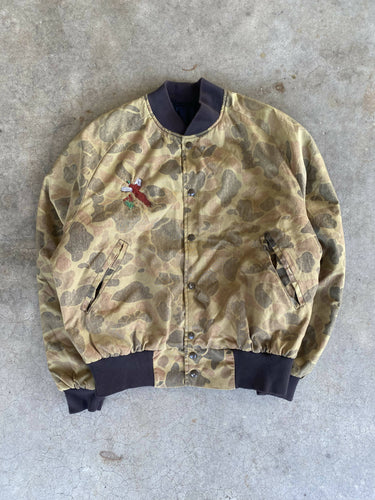 Vintage Pheasant Embroidered Duck Camo Bomber Jacket (L/XL)