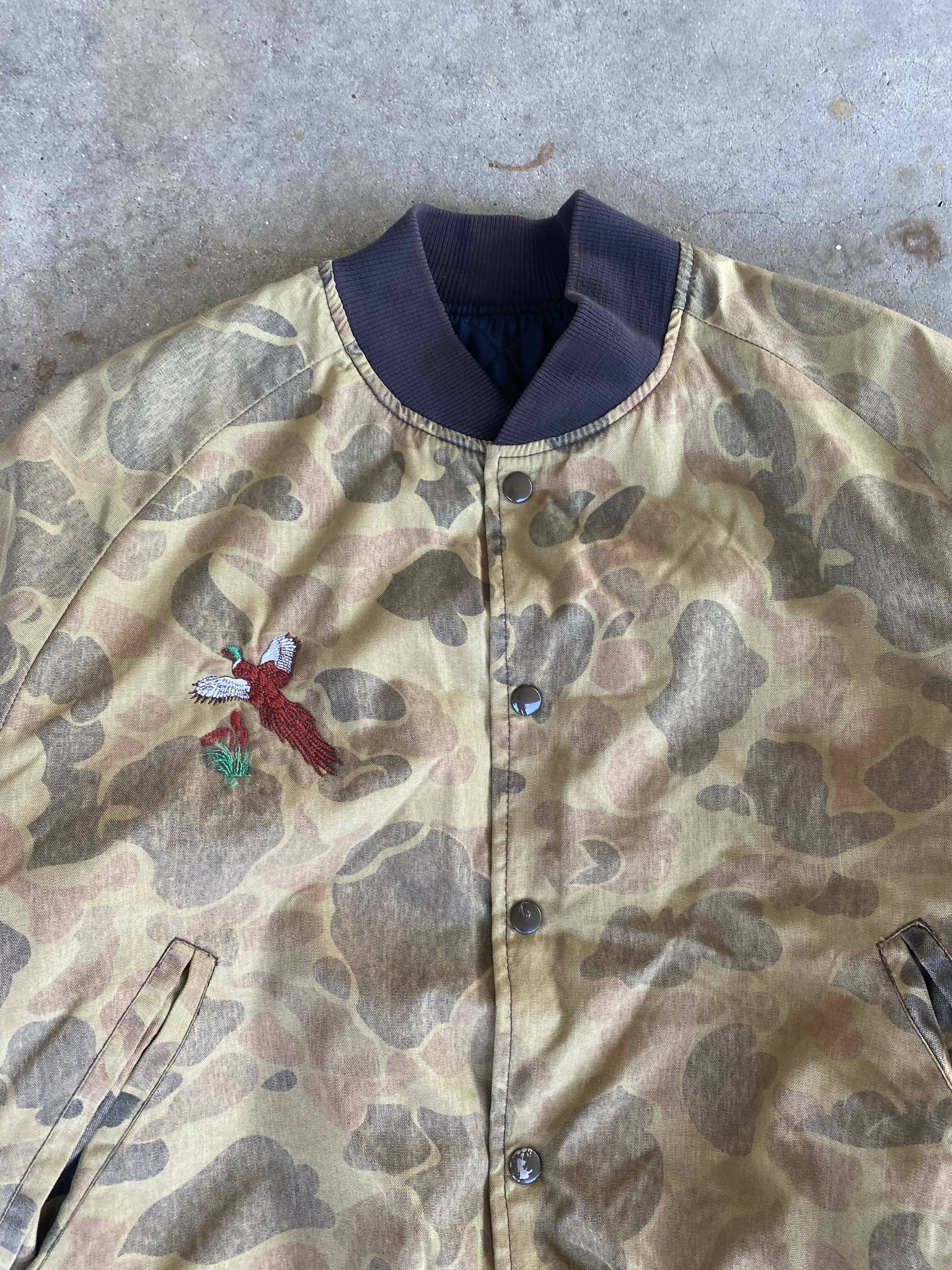 Vintage Pheasant Embroidered Duck Camo Bomber Jacket (L/XL) – Camoretro