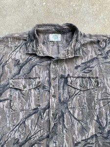 Vintage Mossy Oak Treestand Camo Chamois Button Up