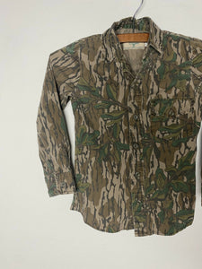 Vintage Mossy Oak Green Leaf Camo Kids Button Up