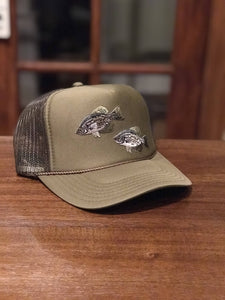 King Crappie! Two Fisherman Patches on New Trucker Snapback Hat! Really Nice!!