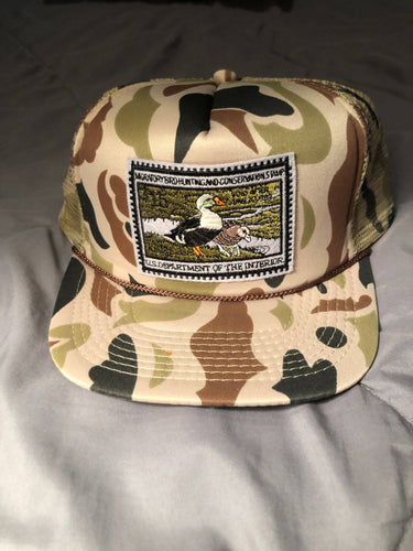 Vintage-Camo Hat with Elk Leather Patch - Motion Ducks, LLC