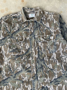 Vintage Mossy Oak Tree Stand Camo Chamois Button Up Shirt (XL)🇺🇸