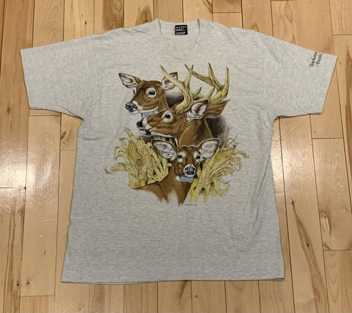 Vintage Whitetail Deer Buck and Doe T Shirt Size L - USA