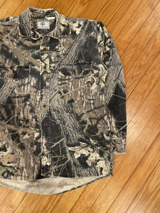 Vintage Mossy Oak Break Up Camo Chamois Button Up (M)