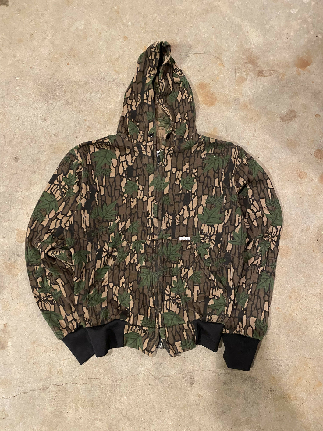 Vintage Carhartt Trebark Green Leaf Zip-Up Hoodie (boys L/wmns XS)