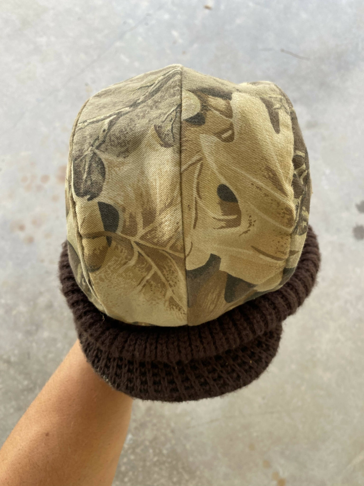 Camo beanie hat with clearance brim