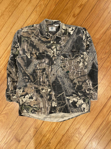 Vintage Mossy Oak Break Up Camo Chamois Button Up (M)