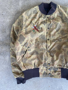 Vintage Pheasant Embroidered Duck Camo Bomber Jacket (L/XL)