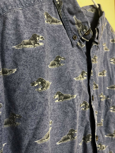 Woolrich Indigo Dogs Short Sleeve Button Up Shirt (XL)