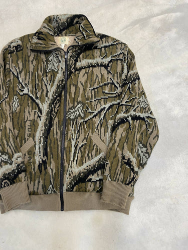 Vintage Whitewater Outdoors Mossy Oak Treestand Camo Sherpa Lined Knit Jacket