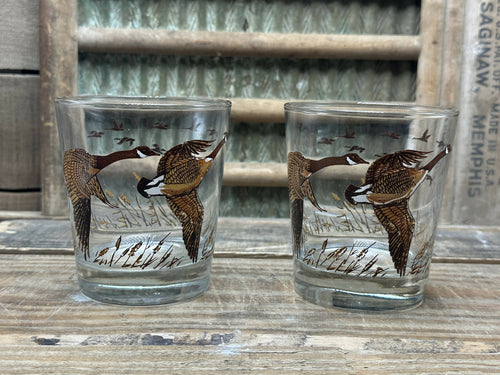 Vintage Geese Barware Rocks / Old Fashioned / Cocktail Glasses Set of 2