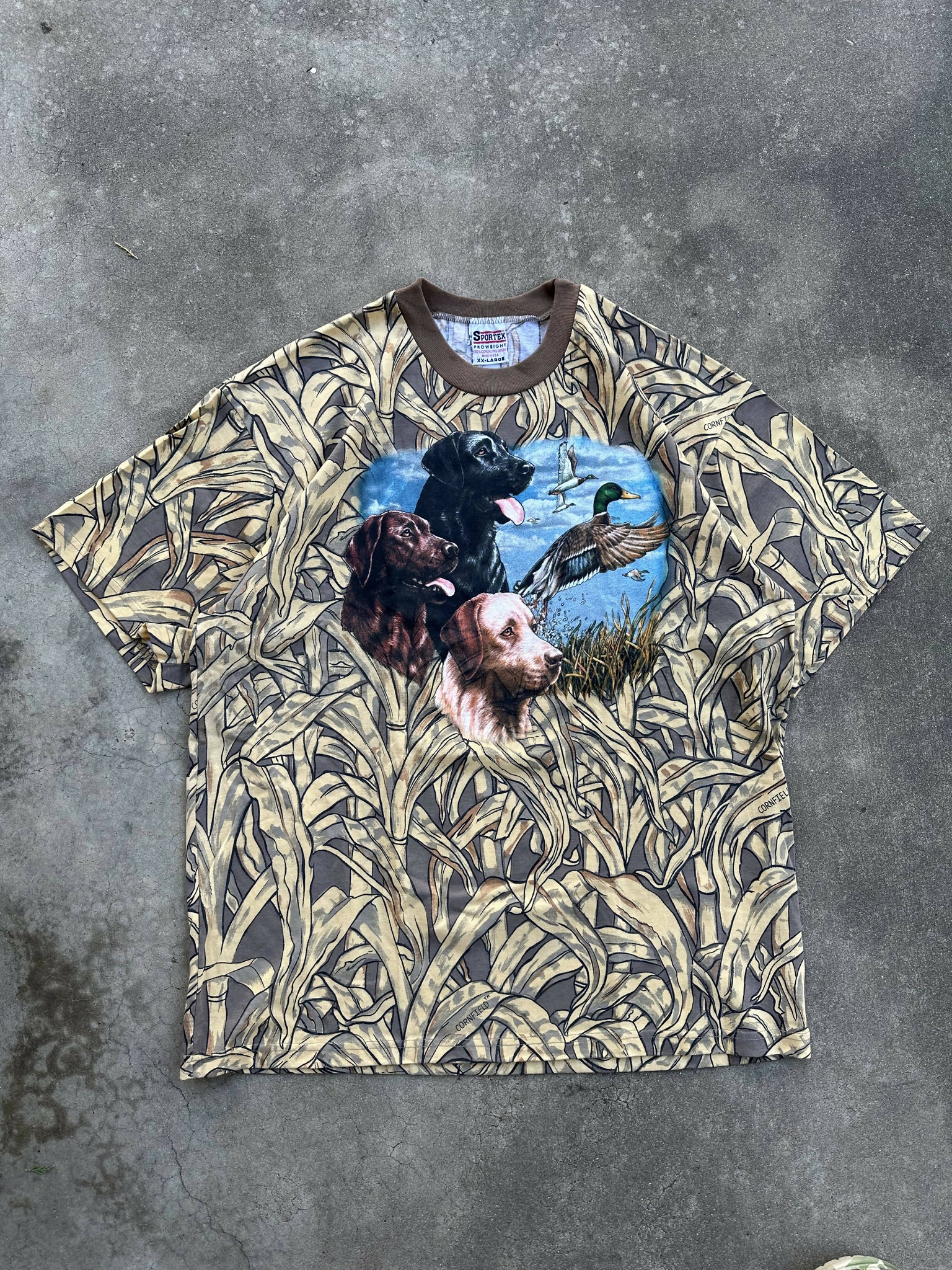 00's Vintage Labs & Ducks Cornfield Camo T-Shirt (XXL)🇺🇸 – Camoretro