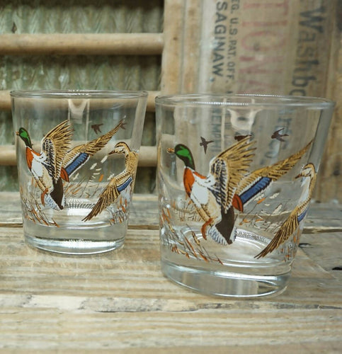 Vintage Mallard Duck Rocks / Old Fashioned / Cocktail Glasses Set of 2