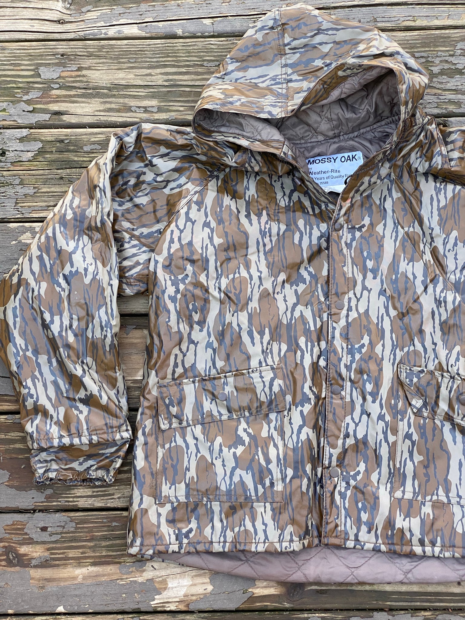 Vintage Real Tree Rain Coat Jacket PVC Camo Mossy Oak