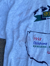Load image into Gallery viewer, 1998 Cabela’s Sportsman’s Quest North American Bowhunters Oklahoma Open by Kawasaki and Mossy Oak Shirt (XL)