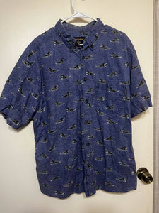 Woolrich Indigo Dogs Short Sleeve Button Up Shirt (XL)
