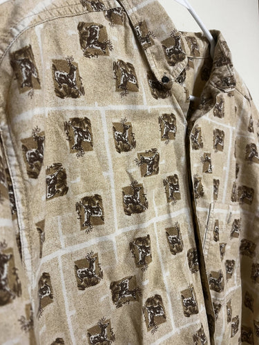 Woolrich British Tan All-Over Deer Short Sleeve Button Up Shirt (XL)