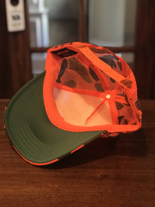 Howling Wolf Patch on Hunters Orange Foam High Crown Trucker Snapback Hat!!