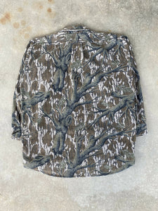 Vintage Mossy Oak Tree Stand Camo Chamois Button Up Shirt (XL)🇺🇸