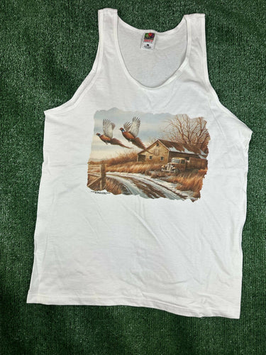 Vintage 1998 Wild Wings Winter Cabin Pheasants Scene Tank Top Size Large